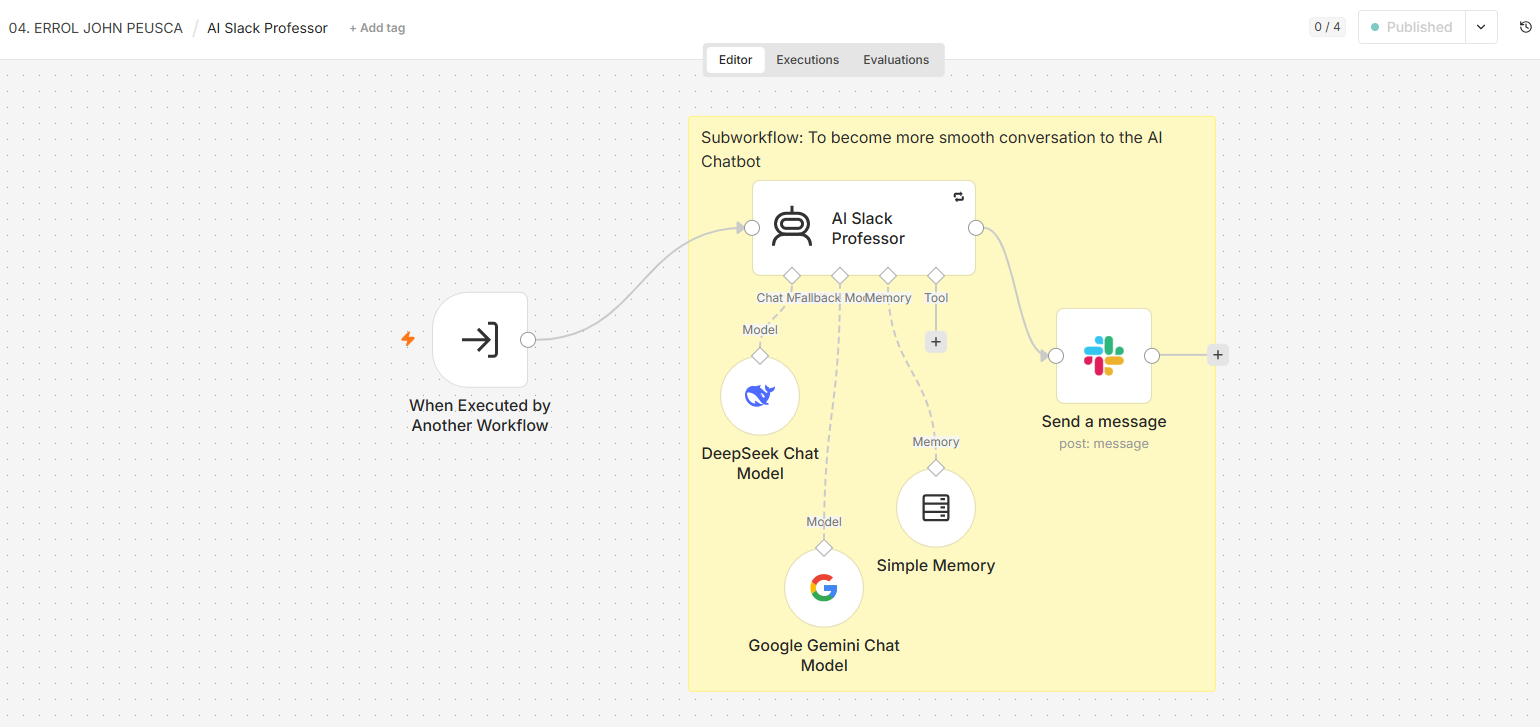 Subworkflow Canvas: AI Slack Professor